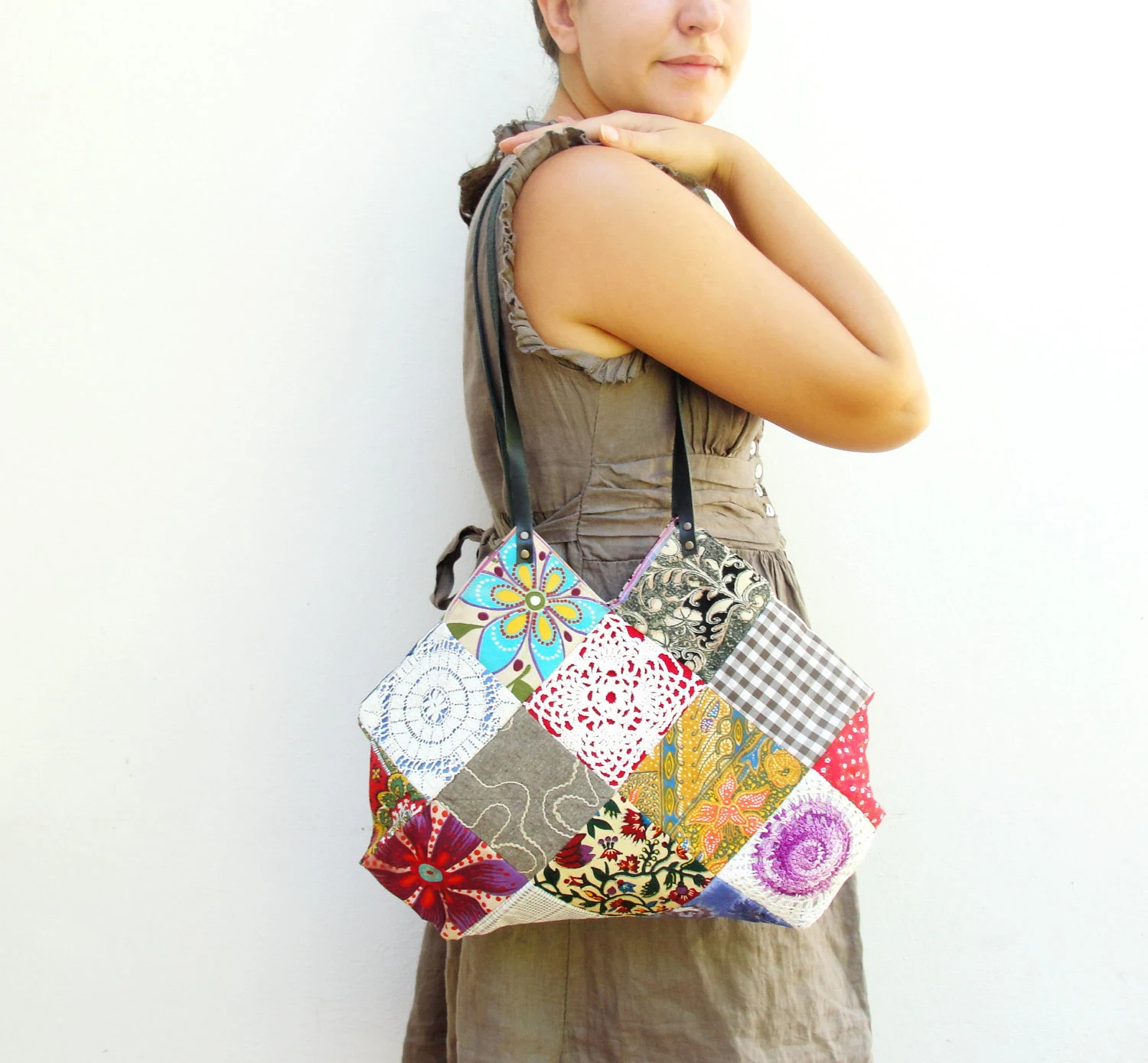 Boho Patchwork Quilted Tote Bag - Image 2
