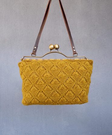 Mustard Diamond Knit Frame Bag