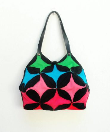 Color Block Petal Patchwork Shoulder Bag