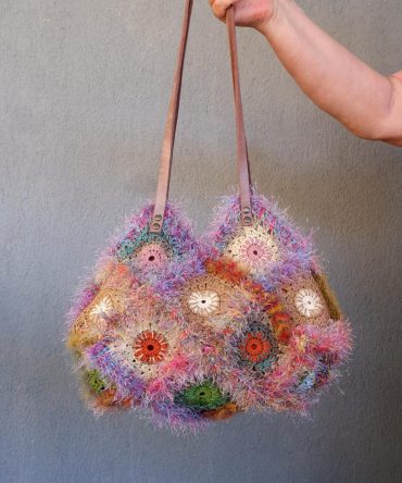 Rainbow Fuzzy Crochet Sunburst Tote