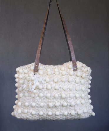 Snowy Pom-Pom Textured Tote Bag